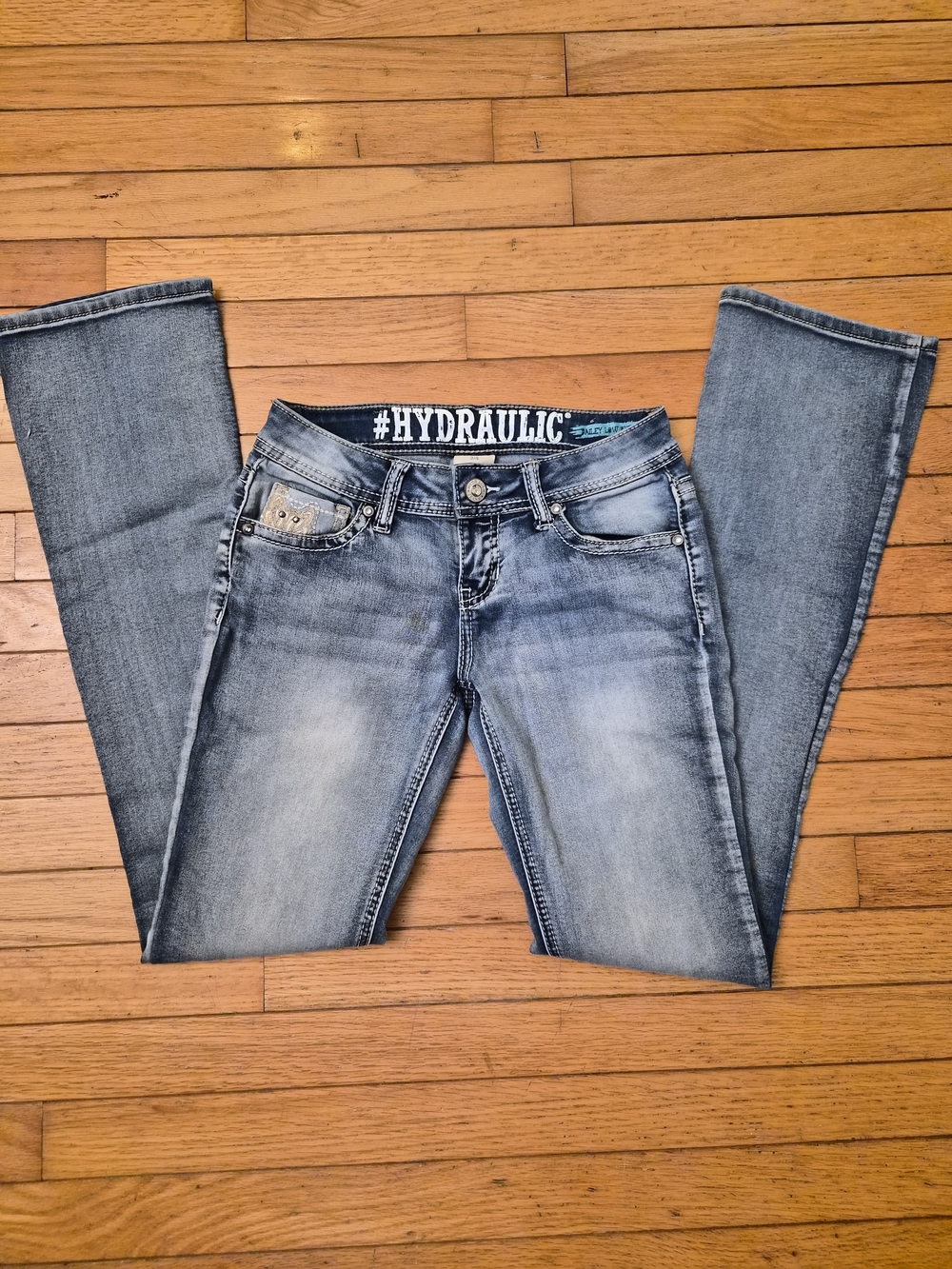 ​Hydraulic Bailey Bootcut Jeans Size 3/4 Embroidered Lace Studded Pocket Y2K